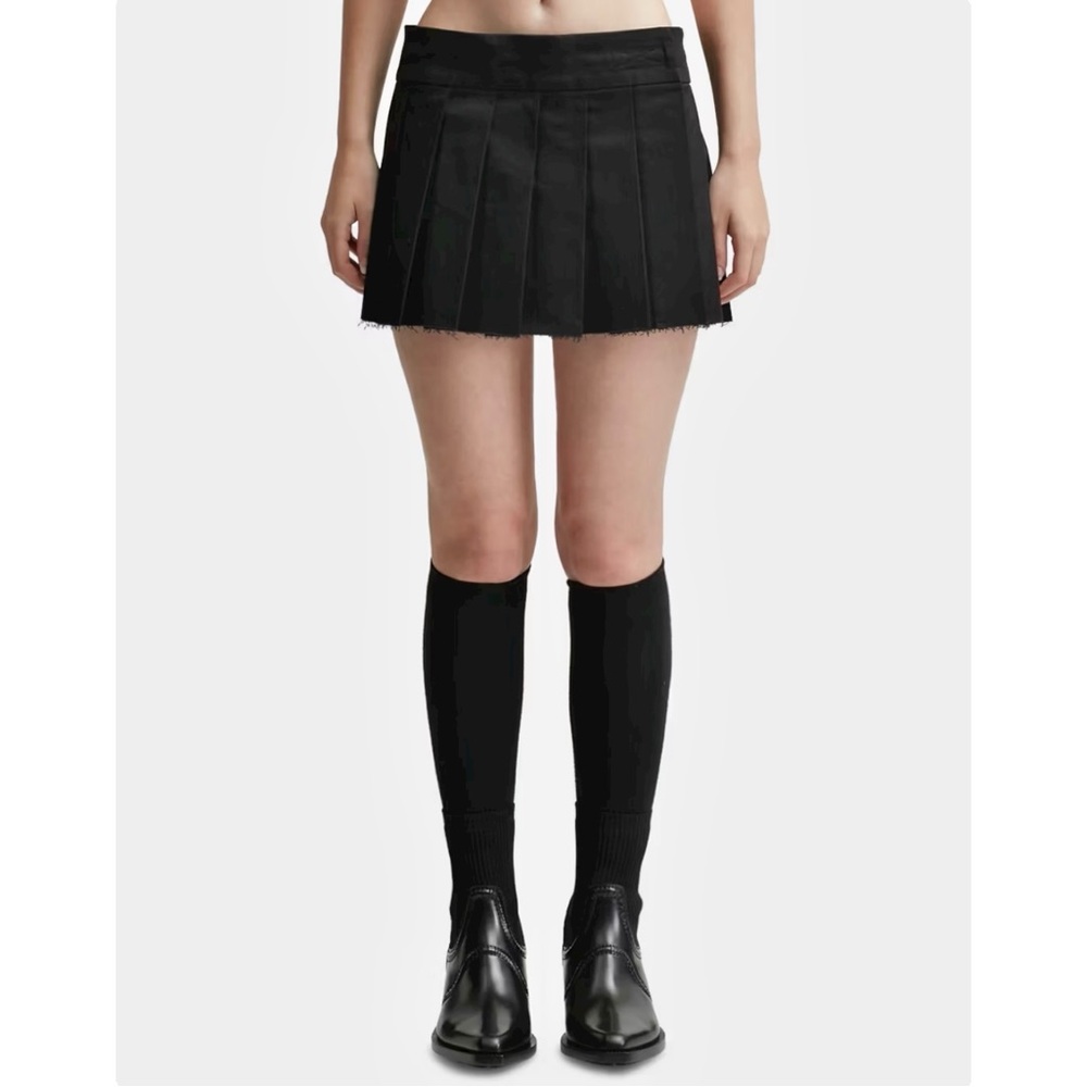 OPEN YY Pleated Mini Skirt - Black Raw Hem Wide Pleat Pleated Mini Skirt sz 3